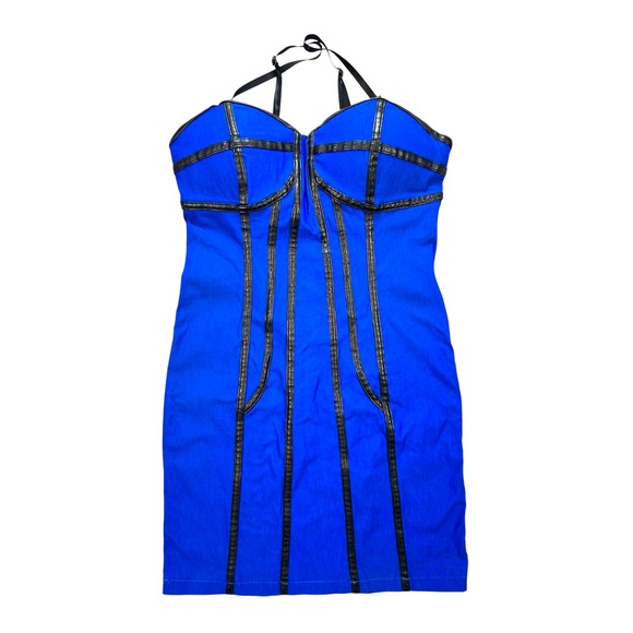 Body Central Dresses & Skirts - Body Central Royal Blue Faux Leather Trim Halter Bodycon Mini Dress Small